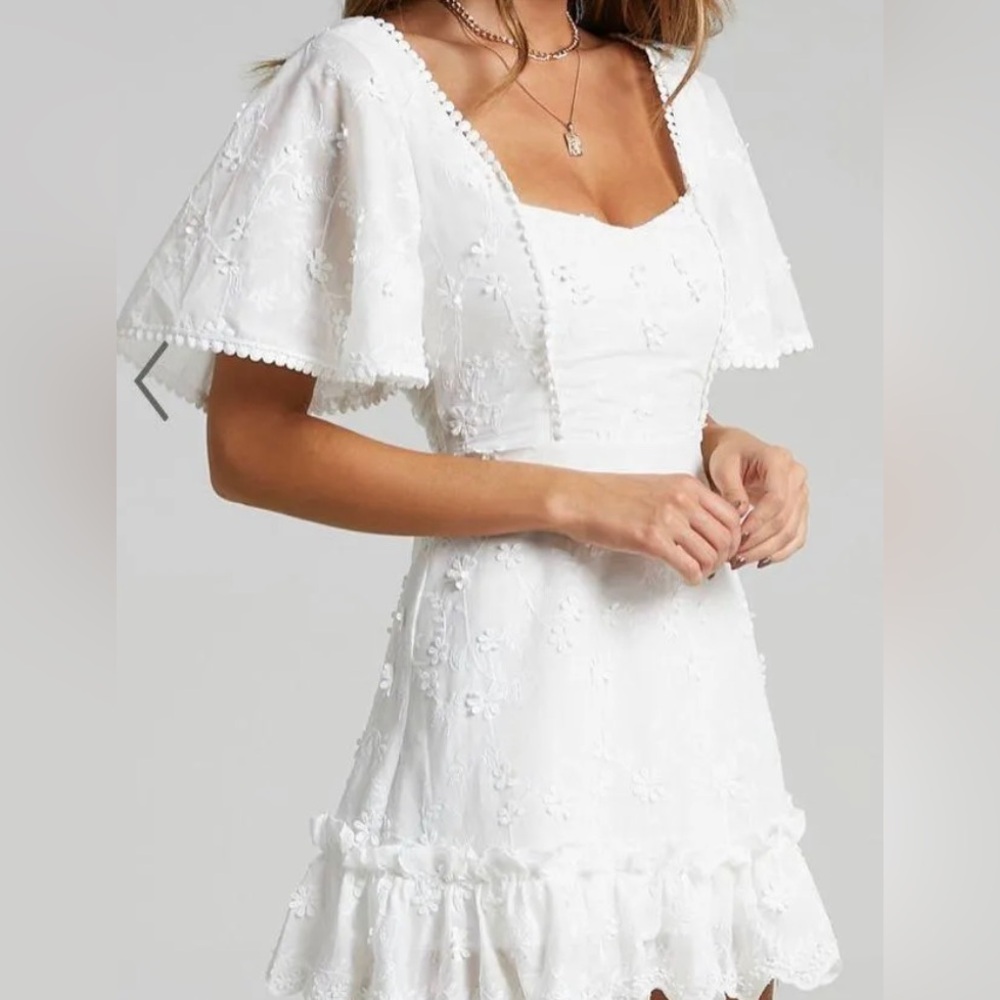 Showpo Fancy A Spritz Dress In White Embroidery Mini Dress